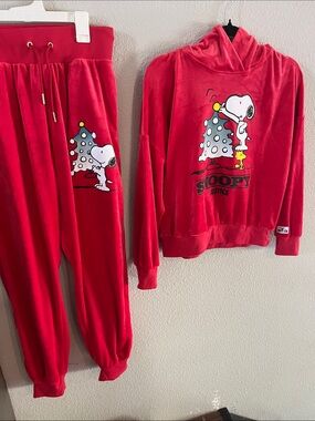 Justice Red Snoopy & Woodstock Holiday Pajama Set